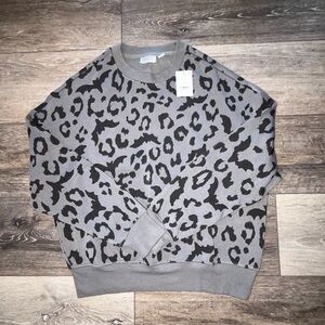 Mighty Fine Gray Animal Print Crewneck Sweater NWT